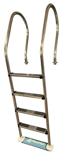 FibroPool 4-Step Above Ground Pool Ladder – 76 in Stainless Steel, Deck Mounted – Non-Slip Steps, 250 lb Capacity – Hardware Included – Fits Wood Pool Deck