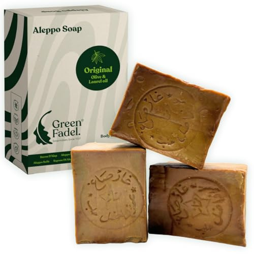 Aleppo tvål Original 3 x 200 g, Aleppo tvål med olivolja & lagerbärsolja, olivoljetvål, naturlig kärntvål, handgjord, vegansk, naturlig vård för ansikte & kropp