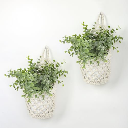 Makramee Blumenampel, 2er Set Boho Deko Hängekörbe, Wandvasen & Hängeblumentöpfe, für drinnen & draußen, Garten, Balkon, Fenster, Wohnzimmer - Beige