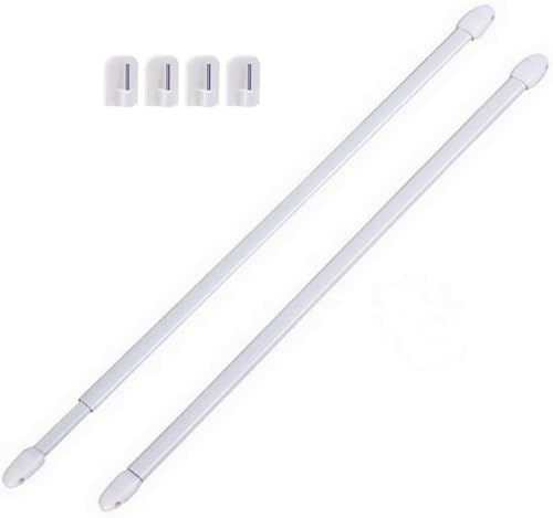 2 tringles à rideaux vitrages, extensibles de 30 à 50 cm, de qualité supérieure, blanches, + 4 crochets autocollants blancs