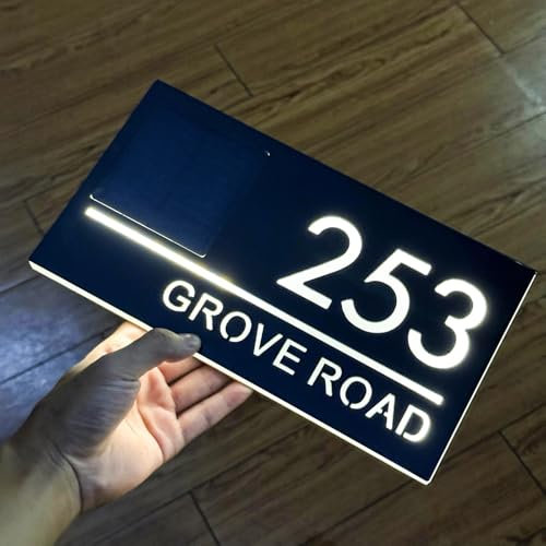 Solar Address Sign,House Numbers for Outside Light Up,Personalized 3-7Color Solar Panel House Number Exterior LED Light 3DLaser Custom Family Name Door Sign (7 Colors)
