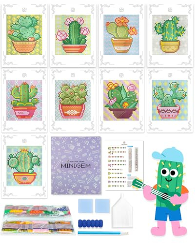 forever young Minigem Diamond Painting Klein, 9 Stück Kaktus Karten | 9 Stück 5x7 Zoll Karten quadratische Diamond Painting Kits für Anfänger, ideal zum Sammeln, Ausstellen und Entspannen.