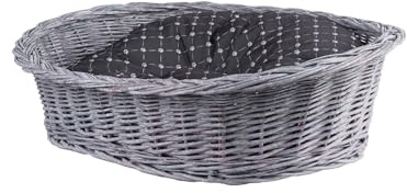 e-wicker24 Alles aus Weide Hundekorb aus Weide für Hund und Katze Hundebett Katzenbett mit Kissen Tierkorb geflochten Katzenkorb (Grau_Schwarz, 60x43 H19)