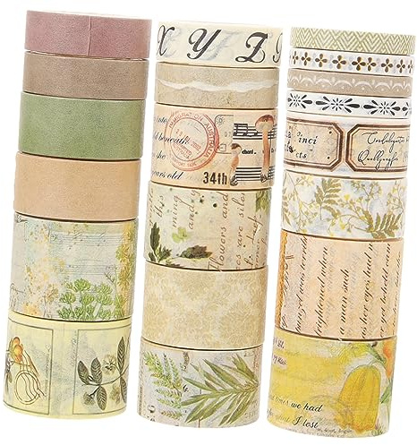 KONTONTY 20 Rollen Dekorative Washi Tapes im Vintage Stil aus Papier Selbstklebend und Leicht Anzubringen für Scrapbooking und Tagebücher