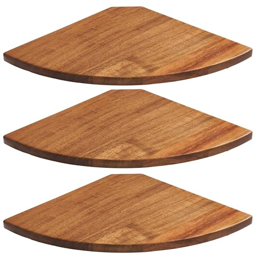 Eckregal Hängend 3er-Set, Massive Akazie holz Rundregale zur Wandmontage 3-stufige Eckregal Holz für Aufbewahrung & Deko, ideal für kleine Pflanzen in Schlafzimmer, Küche, Wohnzimmer (23/25/30 cm)