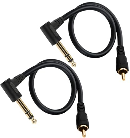 Right Angle 1/4 TRS to RCA Male Cable,RCA to 6.35mm TRS Audio Cable, 12-Inch Right Angle Adapter, 2-Pack, Universal Compatibility for Speakers, Mixers, Instruments