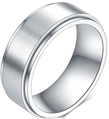 Calefee Drehring Herren Anti Stress, Ringe mit Gravur für Frauen Edelstahl Bandring Breit 8 mm Gebürstet Drehbar, Größe 62
