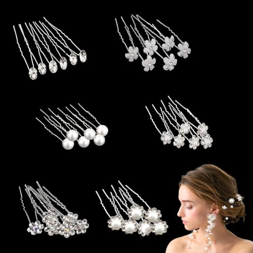 36 Stück Hochzeit Haarnadeln mit Perlen und Blumen Braut Haarschmuck Strass Haarnadeln für Frauen und Mädchen Brautfrisur Party Kommunion Festliche Anlässe