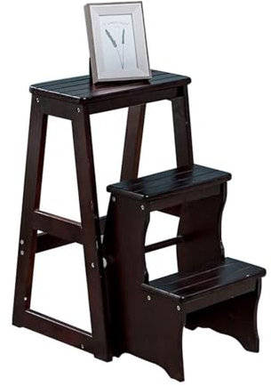 OZBME Escabeau Pliable en Bois Noir à 3 marches - Banc de sécurité et d'étagères à Double Usage pour bibliothèque, loft ou Maison