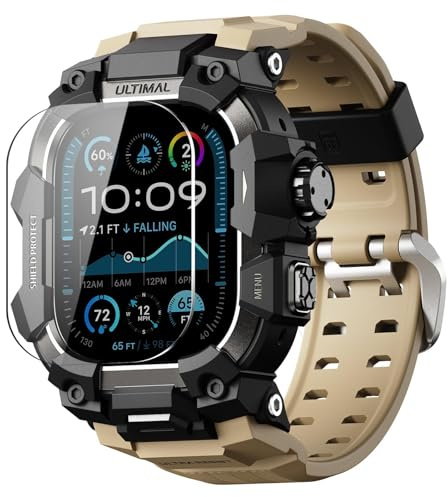 ULTIMAL Sports Bands Compatible with Apple Watch Strap 44mm/45mm, Military Protective Bumper Case, Rugged TPU iWatch Strap, Adjustable Band for Apple Watch Series 9 8 7 6 5 4 SE