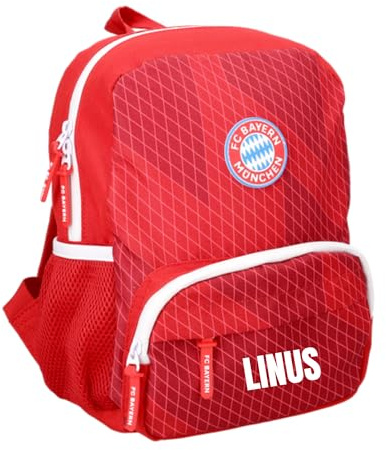 FC Bayern München Kindergartenrucksack Jungen - Personalisiert mit Name - Rucksack Kinder Mädchen mit Vortasche 5 Liter - Fanartikel FCB