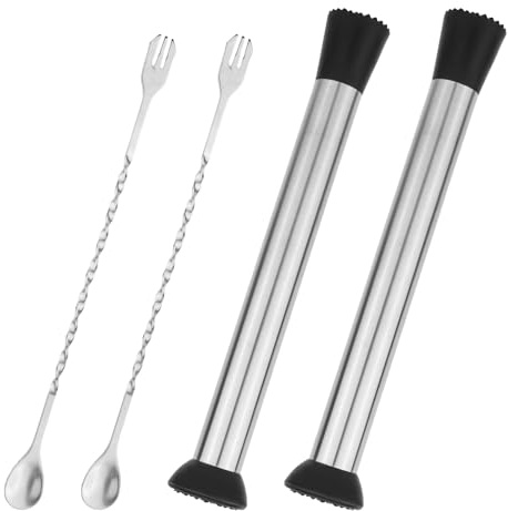 2pcs Stainless Steel Muddler, 10.04in Double Heads Muddler Smasher Tools with Stirring Mixing Spoon Durable Bar Masher Accessories Supplies for Cocktail Mojito Fruit Drinks Lemonade