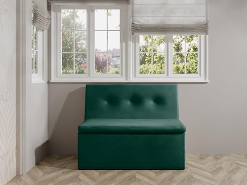JKG Meble Essbank fur Kuche - Sitzbank Esszimmer mit Aufbewahrungsbehälter - Modern Essbank Küche - Stoff Velours - gepolsterte Rückenlehne - Grün - Monolith 37-100cm