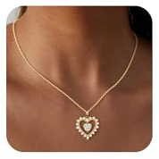 VIROMY Collares Mujer Collares con Colgante de Circonita en Forma de Corazón Chapados en Oro de 14 Quilates para Mujers Regalos de San Valentín Para Mujer(style1)