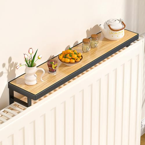 Wooden Floating Radiator Shelf No Drilling - Rounded Edges, 40/50/60 cm Over Radiator Heater Cover Shelf - Dust-Proof Energy Saver Maximize Space for Decoration and Storage(Black,60 cm/23.6 in)