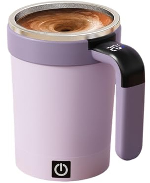 Skkpolo Self Stirring Coffee Mug, Electric Mixing Cup with Temperature Display Portable Rechargeable Self Stirring Cup Beverage Stirrer for Coffee, Milk, Cocoa, 380ml