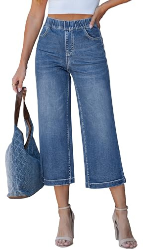 LookbookStore Jean Capris for Women Stretchy Womens Capri Pants for Summer Pull On Cropped Jeans for Women Medium Blue Size Large Size 12 14