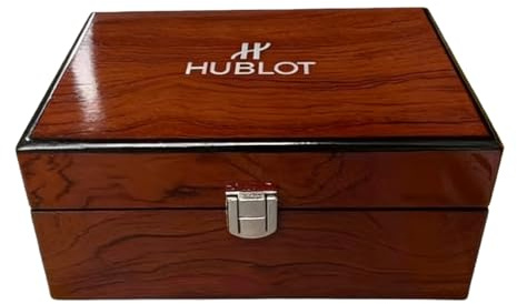 ROUREOX Stor Klockförvaring Organisatör Rödbrun Trälåda Universell Passform Ljusbrun Kudde för Hublot Classic Fusion
