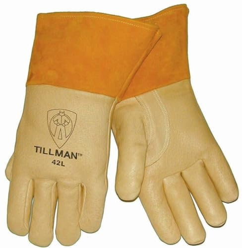 John Tillman and Co Medium Brown Top Grain Pigskin CottonFoam Lined Premium Grade MIG Welders Gloves with Straight Thumb, 4 Cuff and Kevlar Lock Stitching (Model: 42M)