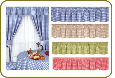 Kitchen Pelmet Blue Gingham Check 100% Cotton 138 Width