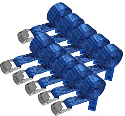Correa de amarre cinturón de amarre con hebilla - azul - 1m 2,5m 4m 6m - diferentes cantidades resistente a 250 kg DIN EN 12195-2, 10 piezas 2.5 cm x 2.5 m