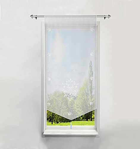 1er-Pack Bildergardine mit Stickerei Raffrollo Voile Transparent Vorhang (BxH 40x90cm, Weiß)