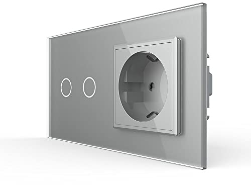 LIVOLO Lichtschalter mit Steckdose Licht Touch Sensor Panel Schuko Schutzkontakt mit Kindersicherung Wandsteckdosen Serienschalter/Steckdose VL-C702-15 VL-C7C1EU-15 Grau