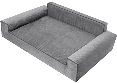 PillowPrim Hundebett, Möbel für Tiere, Katzenbett, Abnehmbar Bezug, Hundeliege, Schlafplätze, große Hunde, Hundesofa, Korb, Waschbar, Grau, XXL: 116x78 cm