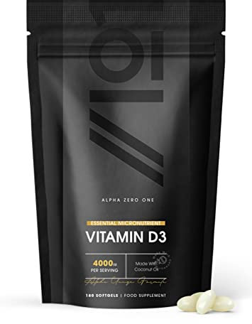 Vitamin D3 4000iu - Enhanced with Coconut Oil ~ 6 Months Supply - 180 Mini Liquid Softgels - Resealable and Recyclable Pouch by Alpha01