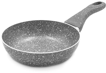 ZANETTI Poêle antiadhésive en pierre rare avec poignée en aluminium, toucher doux, haute résistance, 18 cm de diamètre, couleur gris, fabriquée en Italie