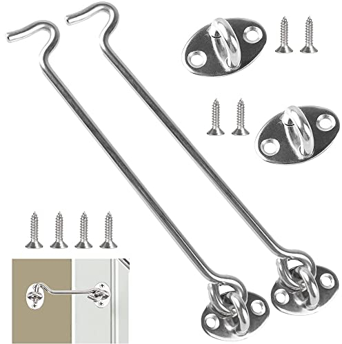 2 Stück Kabine Haken, Sturmhaken mit Ösen, 20cm Edelstahl Fensterriegel mit Montage Schrauben für Tür Garagentor Fenster Scheunentor