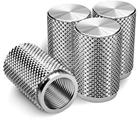 STEEL HAWK Tire Air Valve Caps – Precision CNC Machined Stainless Steel, Extended Knurled Design | Rust, Air Leak & Dust Proof Metal with O-Rubber Seal - Ideal for Vehicles - 4 Pack- Stainless Silver