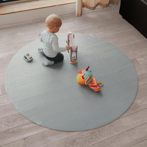 Sanosoft Runde Krabbelmatte Made in Germany - Öko-Tex 100 Hellgrau 120cm