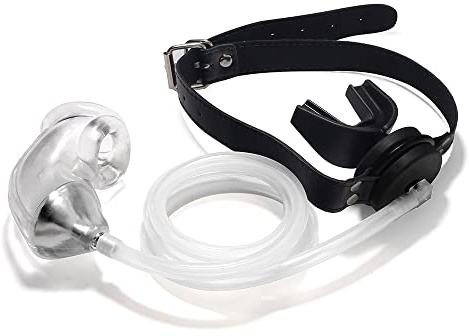 Guspiun Silikon Mund Plug Gag ＆ Penis Sleeve Urinal Fetisch Bondage Set Homosexuell Oralsex Knebel SM Cosplay Extrem Sexspielzeug für Frauen Männer (Schwarz Gag + Weiß Penishülle)