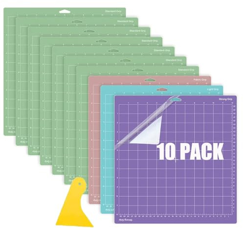 Mixed Grip Cutting Mat, Portable Sticky Craft Mat in Light, Standard, Strong and Fabric Grip, Durable Replacement Pad for Cricut Cutting Machines & Various Craft Materials(12x12 Inch)