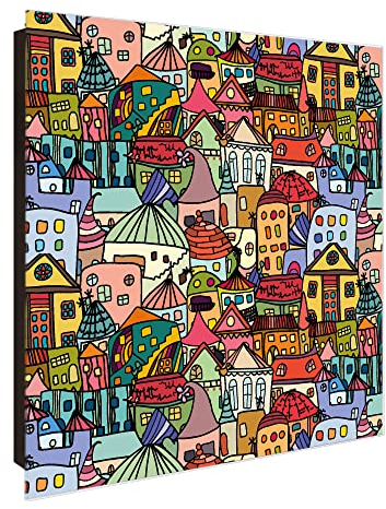 banjado Großer Schlüsselkasten Glas - Schlüsselbox 30x30cm mit 50 Haken - Schlüsselkasten modern für Schlüsselaufbewahrung mit beschreibbarer, magnetischer Glastür - Motiv Funky Town