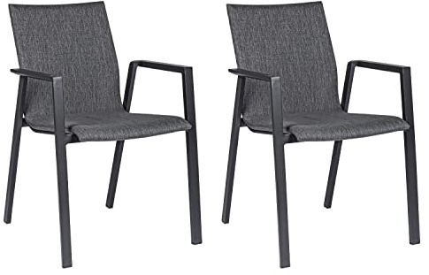 Home4You Gartenstuhl 2er Set – Terrassenstühle stapelbar – Balkonstuhl Aluminium anthrazit – Textilen Bespannung – Sitzmöbel wetterfest – 56x83x60 cm