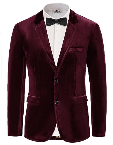Veste d'affaires de fête de Mariage Moderne et Sportive pour Hommes, Blazer en Velours à Deux Boutons, Rouge M