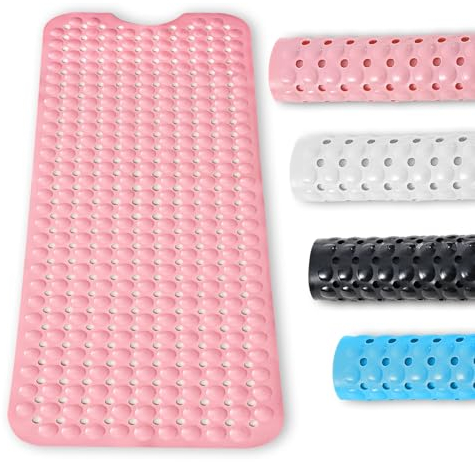 BASVII Tappeto Doccia Antiscivolo 100 x 40 cm, Senza BPA, Resistente Alla muffa Lavabile in Lavatrice, Tappetino Doccia Antiscivolo per Vasche da Bagno, Pavimenti del Bagno (rosa)