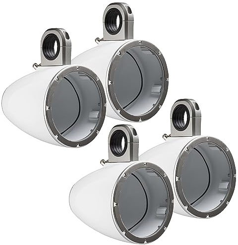 2 Pair (Qty 4) of Kicker KMTES 8 Weatherproof Marine Single Empty Tower Speaker Enclosures (White)