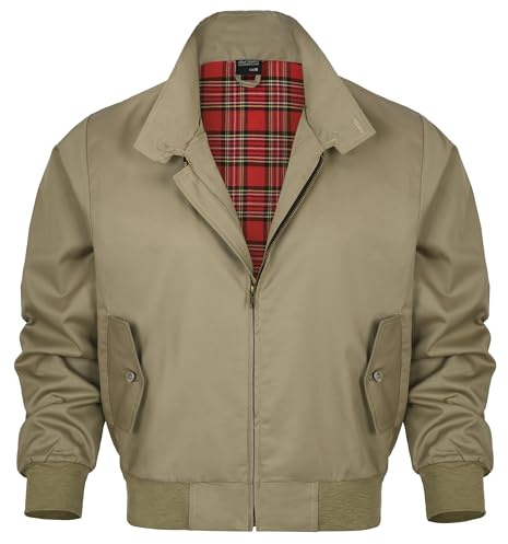 Shah Traders Harrington Veste Harrington Veste Army And Workwear Veste pour homme Veste anglaise Doublure à carreaux – Doublure rouge à carreaux – XS-4XL, beige, XXL