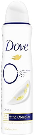 Dove Deodorante Spray 0% Original, Senza Alcol e Sali di Alluminio, con Formula Idratante e Delicata, Pelle Asciutta Fino a 48 Ore, Deodorante Uomo e Donna, 150ml