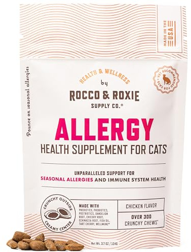 Rocco & Roxie Seasonal Allergy Relief for Cats, Cat Supplements & Vitamins, Probiotics to Support Gut Health, Fish Oil for Skin, Sneezing & Itching from Seasonal Allergies, Tart Cherry Immune Support