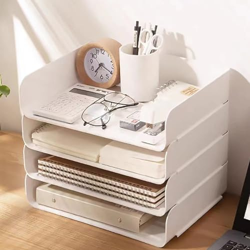 4-stöckige Ablagekorb für A4, Dokumentenablage aus Kunststoff, Schreibtisch Organizer und Lagerung für Dokumente,Papier, Buch Magazin Lagerung, Bürobedarf (4pcs White)