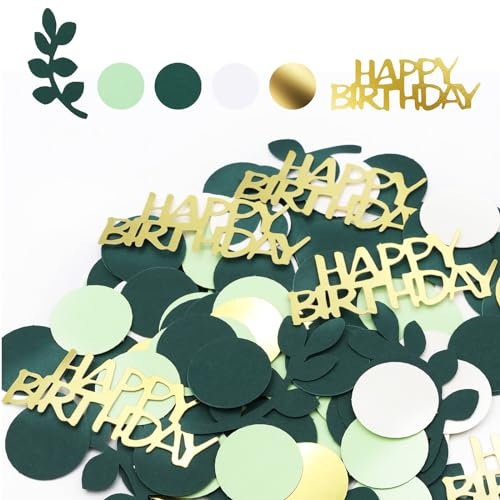 ZYNERY 300 Pièces Confettis Anniversaire, Confettis Pour Decoration de Table, Confettis Anniversaire Verts et Dorés, HAPPY BIRTHDAY Confettis pour Deco Table