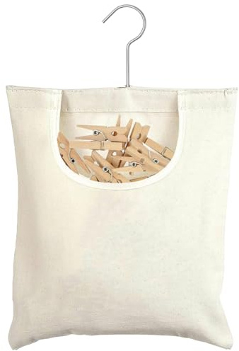 ElevaPulse Bolsa de lino para pinzas de la ropa, para hasta 100 pinzas de la ropa, cesta con gancho para colgar para uso doméstico, bolsa para pinzas de la ropa, para colgar, reutilizable, beige, lino