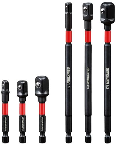 Geinxurn 6Pcs Impact Socket Adapter Set,1/4 3/8 and 1/2 Drive, (3 and 6) Extension Bit with Holder, Adapt Your Power Drill to High Torque Impact Wrench