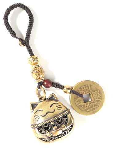Mansiyuyee Llavero de latón con diseño de dragón/Pi Xiu/Wu Lou con monedas de Feng Shui para riqueza y suerte, dijes de buena suerte, borla de la suerte, Latón, 1.2 inch width, 1.3 inch height