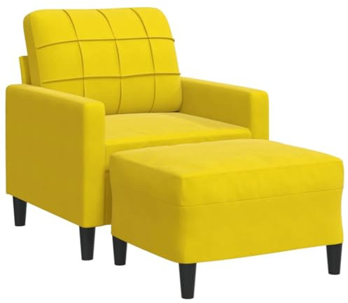 vidaXL Sessel, Sofa mit Fußhocker Metallgestell, Relaxsessel Polstersessel für Wohnzimmer, Fernsehsessel Loungesessel Clubsessel, Modern, Gelb Samt