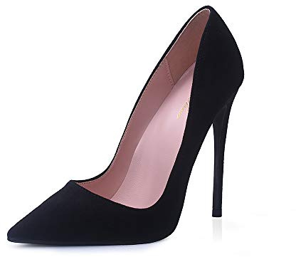 Zhabtuc Scarpe con Tacco Alto da Donna, Décolleté a Punta in Camoscio, Tacco Stiletto da 12 cm, Ideali per Feste Eleganti e Occasioni Speciali, Scamosciato Nero con Suola Nera, 39 EU